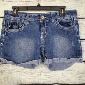 Amethyst Women’s Embellished Cuffed Denim Shorts Size 9 Mid Rise Stretch